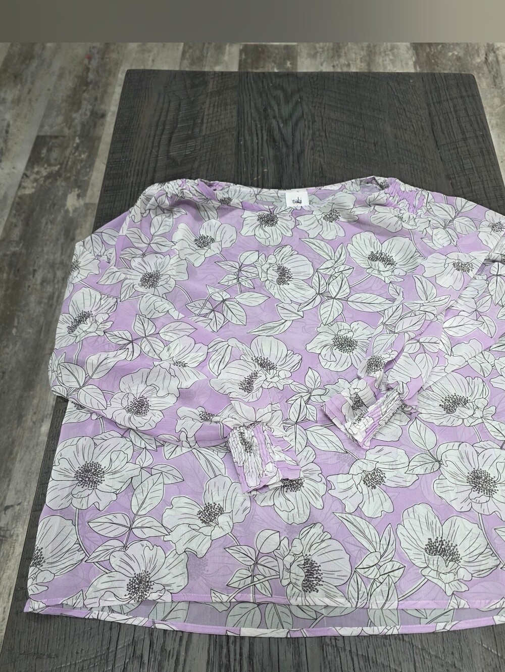 NWOT CAbi Lilac Floral Sheer Long-Sleeve Blouse (SZ:L) - Picture 2 of 7